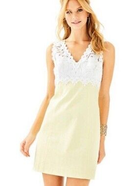Lilly Pulitzer Sandi Stretch Shift Dress Pineapple Yellow And White Size 4